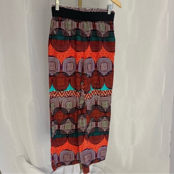 Anthropologie Maeve cotton Pull-on Wide-leg Pants. Red Aztec print.‎ Size XS. - Picture 5 of 10